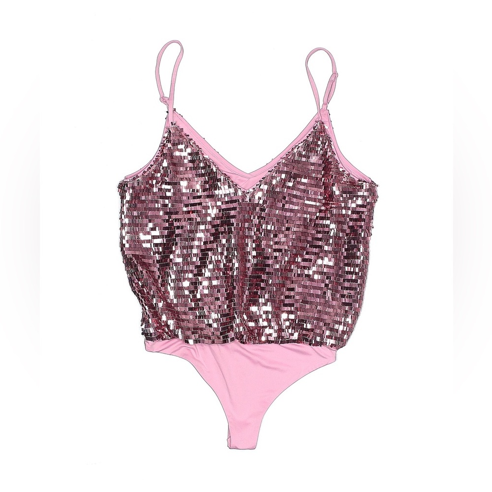 H:ours Metallic Pink Sequin ‘Mila’ Bodysuit Women, Small - Excellent Condition